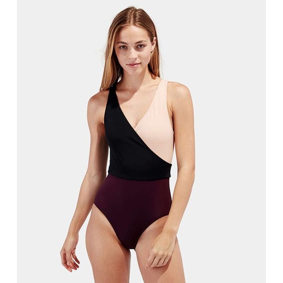 Solid and Striped The Ballerina‎ Color-Block Swimsuit Black Nude Bordeaux Combo - Picture 1 of 16